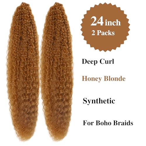 Gozill 24-inch Honey Blonde Boho Braiding Hair, Deep Wave Synthetic Crochet
