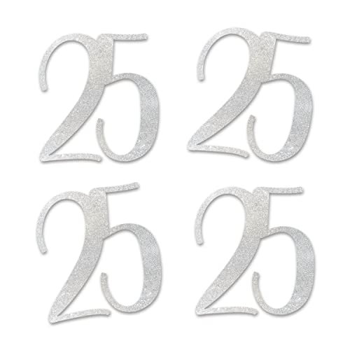 Silver Glitter Number Cut-Outs for 25th Birthday Party - 12 Pack