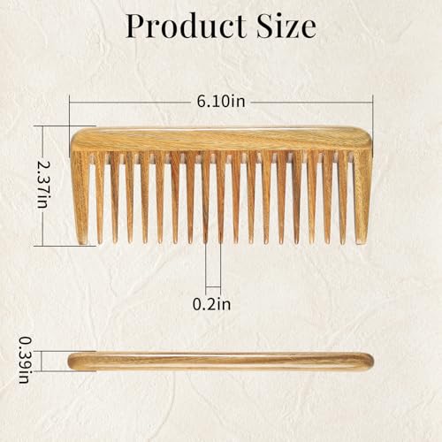 Onedor Natural Green Sandalwood Wide Tooth Comb for Detangling Hair