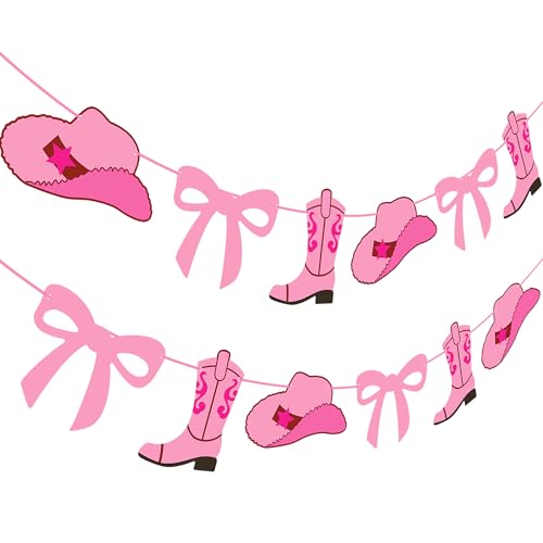 Pink Cowgirl Party Banners - Coquette Boots & Hats Decorations