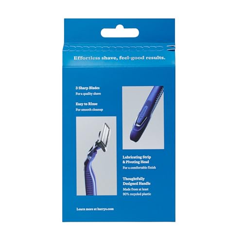 Harry's Men's Disposable Razors - 3-Blade with Lubricating Strip, 4 Count