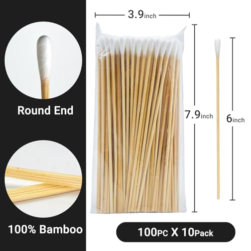 1000PCS Long Cotton Swabs - Round-Tip Bamboo Sticks - Guntechkit