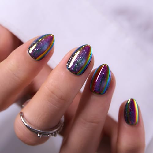 CurvLife Extra Short Almond Press-On Nails Neon Eclipse Cat Eye Soft Gel A2