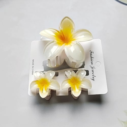 YIHONGYAN White Gradient Plumeria Flower Hair Claw Clips - Summer Beach Accessories (3 Pack)