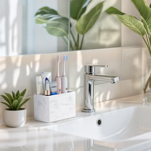 Diatomite Toothbrush Holder - 2 Slot Marble White Design for Bathroom