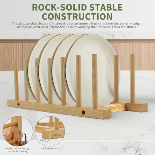 DEBETOOL Bamboo Dish Rack Holder - 2-Pack Vertical Plate Organizer