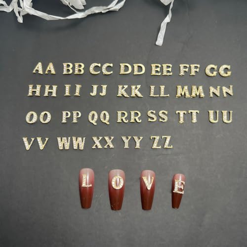 52 Pcs Gold 3D Alphabet Nail Charms – Rhinestone Initial Letters for Nail Art