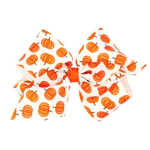 Wee Ones Girls' Toddler Harvest and Farm-themed Grosgrain Hair Bows - King Pumpkin/White