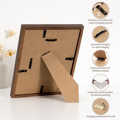 Natural Walnut Wood 8x10 Picture Frame with Glass - Tabletop or Wall Display