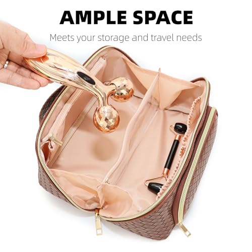 Reaoly Go Brown Travel Makeup Bag - Waterproof Organizer with Dividers