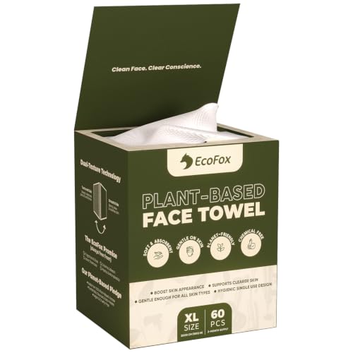 EcoFox XL Disposable Face Towels 60 Pack - Hypoallergenic, Lint-Free, Dual-Textured Facial Cloths