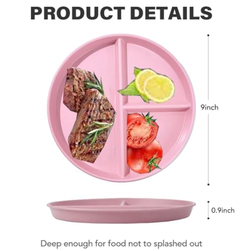 LRUUIDDE 9-Inch Portion Control Plate Set - 5 Pack, BPA Free, Unbreakable Divided Design for Balanced Eating