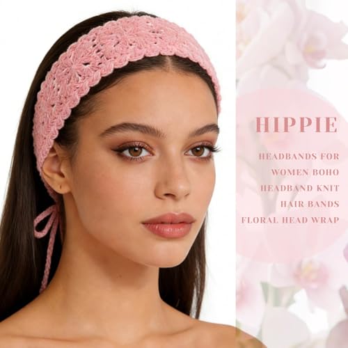 Acenail Solid Color Boho Crochet Headbands for Women - 4 Pack, Floral & Knitted Hair Accessories