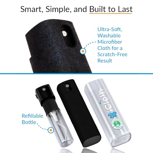 iCloth 2-in-1 Screen Cleaner Spray with Microfiber Cloth - Streak-Free & Gentle Formula for Laptops, Phones, Tablets - 0.68 fl oz