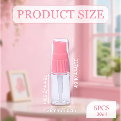 QUUPY 6pc 30ml Clear Refillable Plastic Pump Bottles with Pink Cap