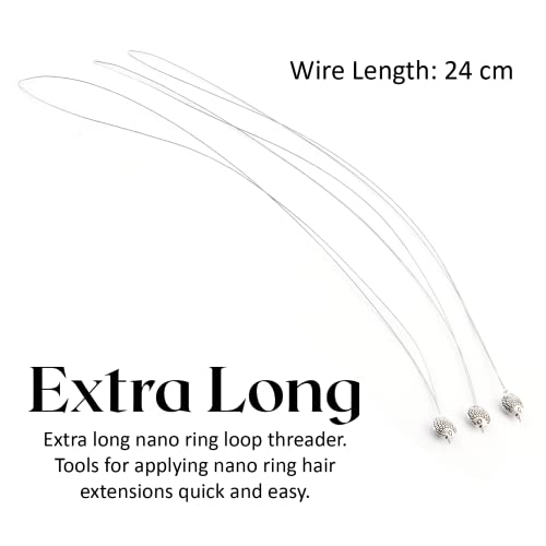 12Pcs Hair Extension Nano Loop Threading Tool Set for Beads & Feathers - Silver, 24cm
