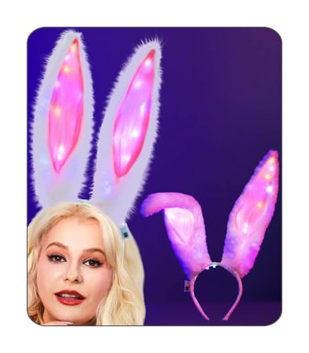 Uranian White Light Up Bunny Ears Headband for Women Cosplay Costume Accessories