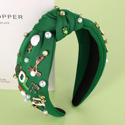 CEALXHENY Pattern C Women's Golf Headband with Rhinestones & Golf Motifs