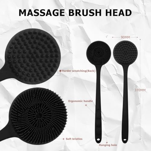 Long Handle Silicone Back Scrubber - Double-Sided Exfoliator