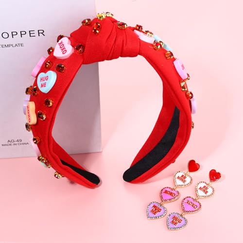 Valentine’s Day Headband for Women - Red Jeweled Heart Set