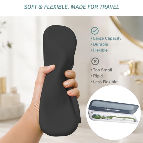 Hacole Black Silicone Travel Toothbrush Case Large Capacity, Waterproof & Secure