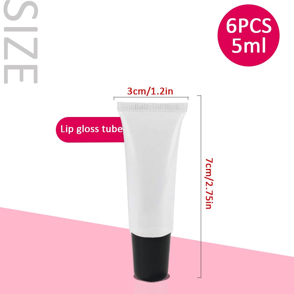 AMORIX 6 Packs Lip Gloss Tubes 5ml Black Cap Lip Gloss Containers Empty Lip Balm Tubes Cosmetic Squeeze Lipgloss Tubes for DIY Lip Gloss Base
