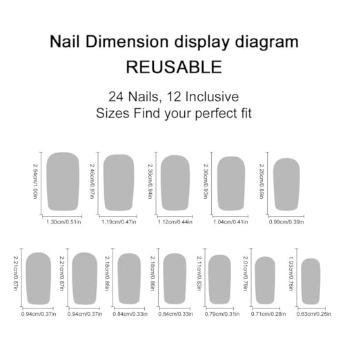 YEFIUO MQ05 Medium Square Press On Nails with Heart Rhinestones – Purple French Design 24Pcs