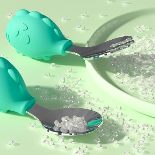 Deejoy Toddler Stainless Steel Spoon and Fork Set with Case - Green