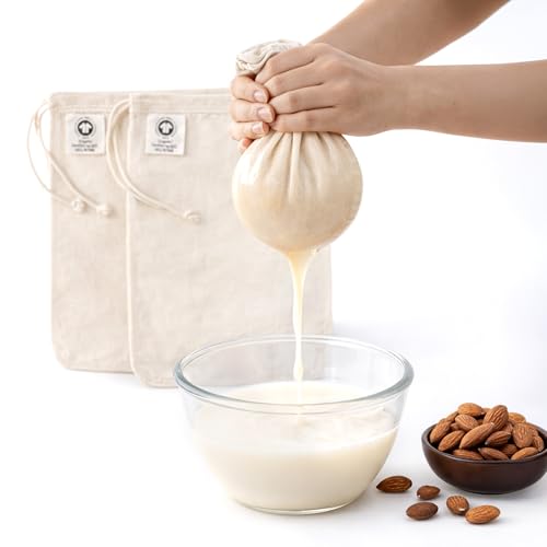 Nut Milk Bags - 2 Pack Organic Cotton Almond Milk Filter 12"x12"