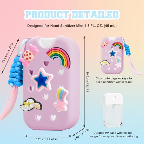 Pink Silicone Case for 1oz Hand Sanitizer Bottle with 5 Charms