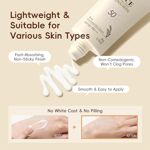 9PCS Rice Skincare Set for Women & Girls ? Korean Skin Care Set with Rice Cleanser, Toner, Serum, Face Cream, Eye Cream, Sunscreen, Ice Roller, Headband & Card ? Moisturizing & Skin Barrier Support
