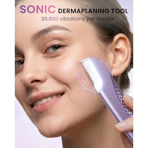 Dermaplane Razor for Women Face, Dermaplaning with 8 Refill Blades (Purple) | Peach Fuzz and Exfoliates, Rechargeable Dermaplane Tool, 3 Adjustable Speeds, LED Light, Simple to Operate, Easy to Carry