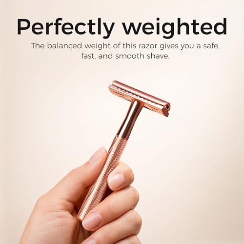 ZOMCHI Double Edge Safety Razor - Rose Gold Metal Shaver with 5 Blades