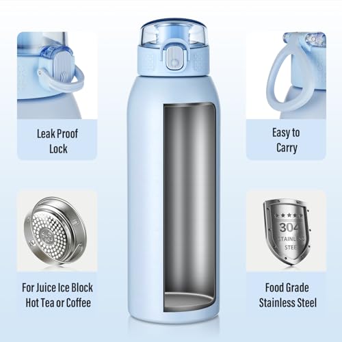 24 oz Insulated Water Bottle with Dustproof Lid & Tea Infuser