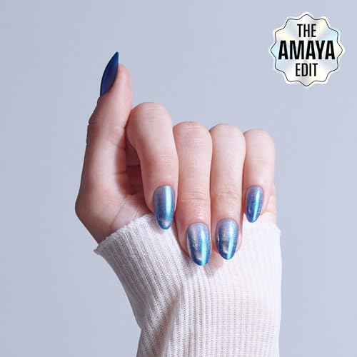 KISS Glam Press On Nails - Glow Forever, Almond Shape, Blue, 32 Nails & Glue Included
