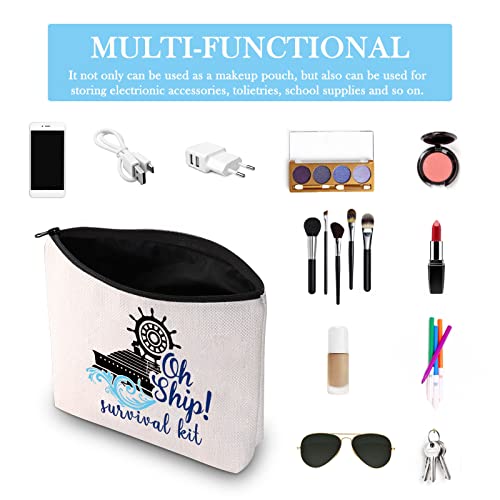 Oh Ship! Canvas Travel Makeup Bag - Cruise Vacation Cosmetic Organizer