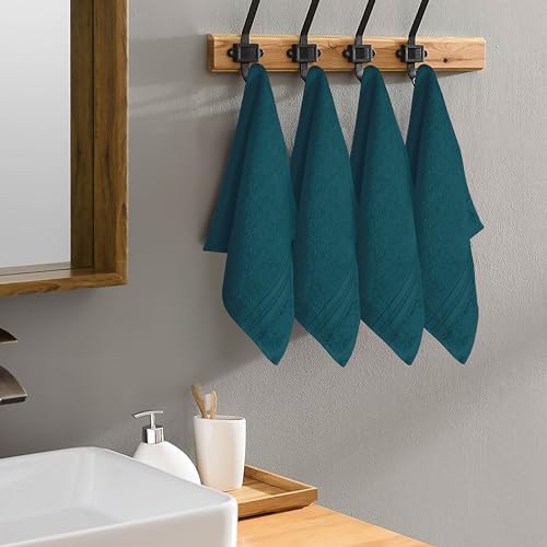 BOUTIQUO 12-Piece Ultra Soft Cotton Washcloths Set - 12x12 Inch Teal Face Towels, Multipurpose & Quick Dry