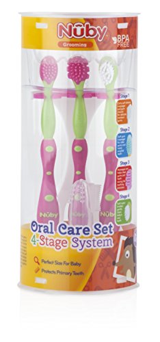 Nuby 4-Stage Baby Oral Care Set System Pink & Green - Teething & Gums