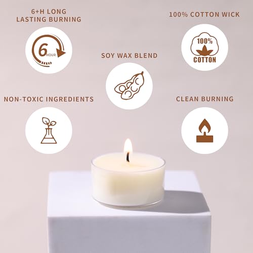 25-Pack Soy Tealight Candles - 6 Hour Clean Burn, Unscented