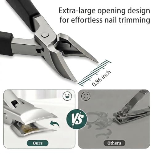 Josabirez Nail Clippers Set for Thick Toenails - 30° Slanted Clipper with Wide Jaw