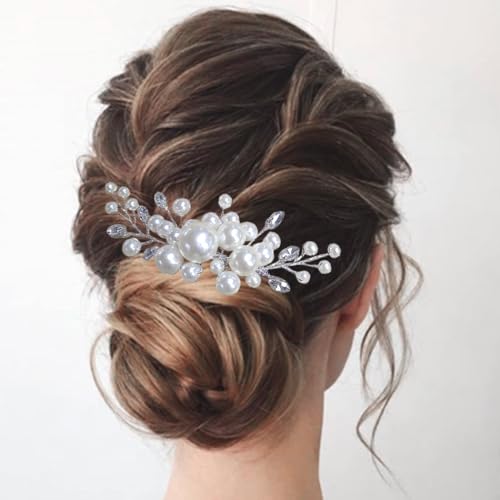 EVILD Pearl Bridal Hair Comb Silver Wedding Hair Accessories for Women