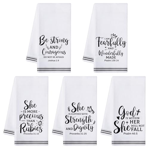 R HORSE 5-Piece Bible Verse Kitchen Dish Towel Set - Absorbent, Quick-Dry Tea Towels for Spiritual Home Decor