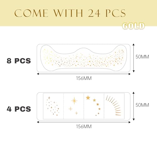 Glitter Freckles, 24PCS Glitter Freckles Face Tattoo, Sparkle Freckles for Women, Waterproof Gold Temporary Face Tattoos Glitter Glow Up Patches Makeup Patches Mardi Gras Festival (Gold)