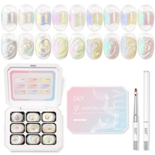 GAOY 9-Piece Pearl Finish Nail Art Gel Set for Micro 3D Embossed and Chrome Designs
