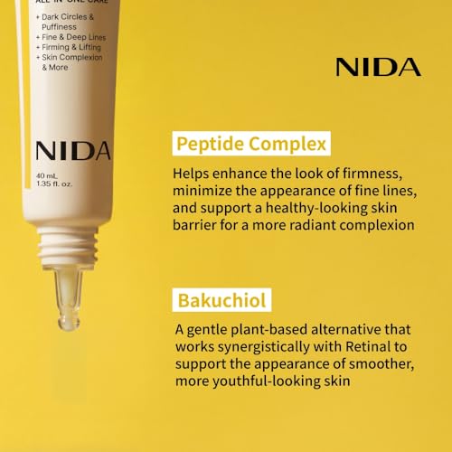 NIDA Revive Eye Cream For Face And Neck | Probiotics Lystate Solution, Retinal, Peptide Complex, Bakuchiol | Wrinkles, Fine Lines, Cell Turnover, Firm Skin Texture, Radiant Skin | 1.35 fl. oz., 40ml