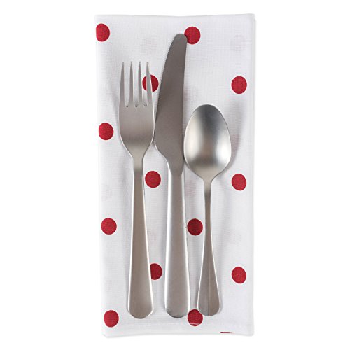 DII Polka Dot Cotton Napkins Set of 4 - 18x18 Inches, White/Red
