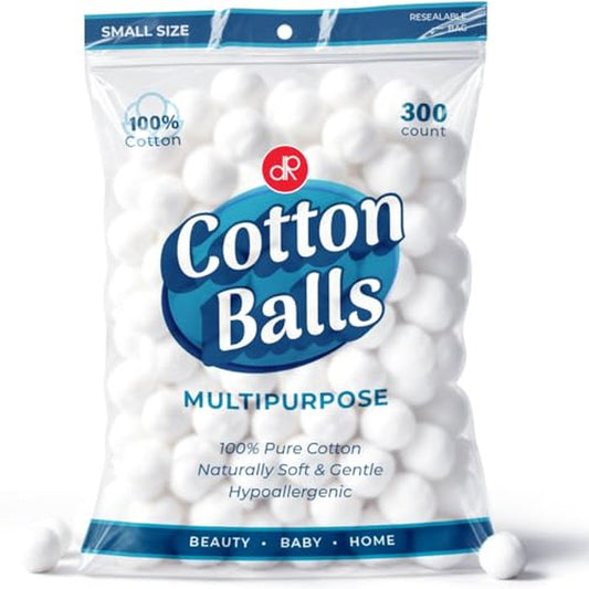DecorRack 300 Small Cotton Balls for Make-Up, Nail Polish Removal, Pet Care, Applying Oil Lotion or Powder, Made from 100% Pure & Natural Cotton, Soft and Absorbent for Household Needs (300 Count)