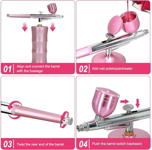 Portable Cordless Airbrush Kit with Compressor - Pink 27PSI Air Brush Gun