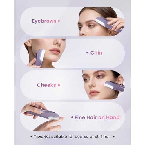 Dermaplane Razor for Women Face, Dermaplaning with 8 Refill Blades (Purple) | Peach Fuzz and Exfoliates, Rechargeable Dermaplane Tool, 3 Adjustable Speeds, LED Light, Simple to Operate, Easy to Carry