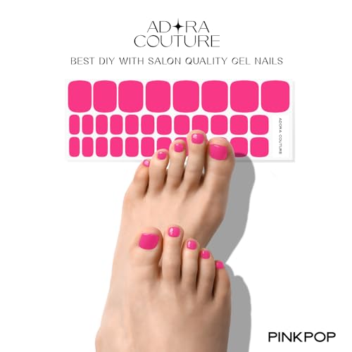 Pop Pink Semi Cured Gel Nail Strips - 32 Pcs Easy Application Pedicure